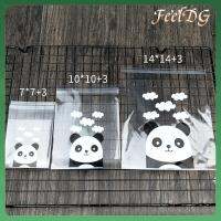 FEELDG 100pcs ใหม่ บรรจุภัณฑ์บิสกิตใส อุปกรณ์ปาร์ตี้ ของชำร่วยงานแต่งงาน ถุงขนม แพนด้า กระเป๋าใส่คุกกี้พลาสติก กาวในตัว