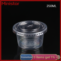 Ministar 50ชิ้น250 300พุดดิ้งขนาดมล. แก้วมีฝากล่องพลาสติกถ้วยขนมหวานไอศครีม