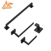 QSR STORE Matte Black Bathroom Towel Rack Bar Tissue Hook Toilet Hanger Wall Mount Stainless Steel Washroom Hardware Set