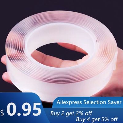【CW】 1/2/5M Tape Sided Transparent No Trace Reusable Adhesive Cleanable