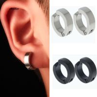 BTS1 Pair Men Stainless Steel Non-Piercing Clip On Ear Stud Cuff Hoop Earrings