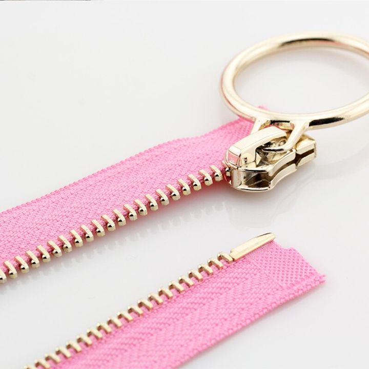 5-60-70-80-90-100-120-150-cm-metal-zipper-open-end-auto-lock-circle-for-sewing-clothing-rose-gold-zipper-door-hardware-locks-fabric-material