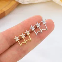 [COD] European and ins zircon flower earrings fashion light luxury single row claw-shaped simple