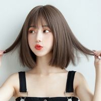 【jw】❇☃ AS Short Straight Synthetic Wigs with Bangs Bob Wig for Resistant Fake Hairs