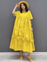 XITAO Dress Fashion Solid Color Folds Splicing Shirt Dress