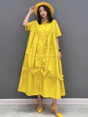 XITAO Dress Fashion Solid Color Folds Splicing Shirt Dress