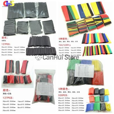 127/164/328/530pcs/pack Set Polyolefin Shrinking Assorted Heat Shrink Tube Wire Cable Insulated Sleeving Tubing Set Black Colour Cable Management