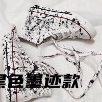 ○  Hand-painted shoes bloodied high help burst change shoes; male and female fashion canvas shoes mens shoes graffiti shoes sneakers joker