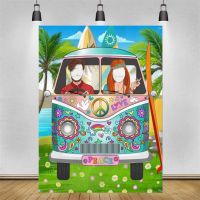 Hippie Bus Photography Backdrop Photo Door Banner Background Funny Groovy Games Supplies for 60 39;s and 70 39;s Theme Party Decor