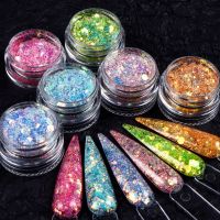 6pcs Holographic Glitter Nail Art Decorations Mixed Mermaid Hexagon Chunky Glitter Sequins For Nail Design Gel Manicure Parts