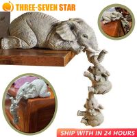 Resin Elephant Statue Feng Shui Elegant Elephant Trunk Sculpture Lucky Wealth Figurine Crafts Ornaments For Home Decorations