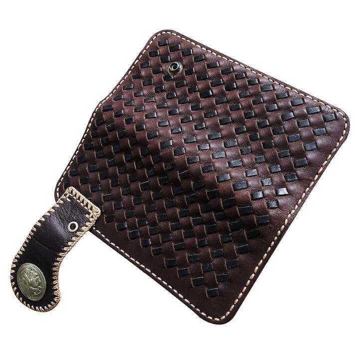 you-link-หนังวัวแท้-ลายสาน-ดูเป็นของย้อนยุค-สวยมาก-เทห์มาก-beautiful-vintage-long-bifold-wallet-celtic-in-brown-and-black-สีน้ำตาลดำ