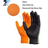 50 PCS Black Orange Heavy Duty 8mil Thick Diamond Grip Disposablbe Gloves Nitrile Vinyl Blend Mechanic Car Repair Garden Tattoo