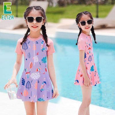 ES Childrens swimsuit, girl baby foreign style small medium big child, one-piece students swimsuit training swimsuit summer cartoon, broken flowers, high elasticity, small fresh