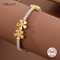 Solid Silver 15-18CM Tennis celet 2 Tone WhiteYellow Flower Jewelry Gift Pave Setting 3mm Zircon Real 925 Fine Jewellery