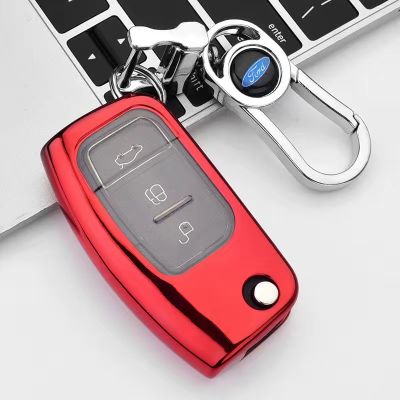 YCHIC TPU + PC ฝาครอบฟอร์ดกุญแจรถ,จี้พวงกุญแจโลหะฟอร์ด,ที่ใส่กุญแจ,พวงกุญแจ,Keyfob ปลอกสำหรับ Ford โฟกัส/Ecosport/Fiesta ใหม่