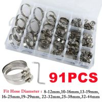 ﹉✽▪ 91Pcs 8-44mm Adjustable Hose Clamp Worm Gear Hose Clip Set Fuel Hose Clamp For Water Pipe Plumbing Automotive Mechanical