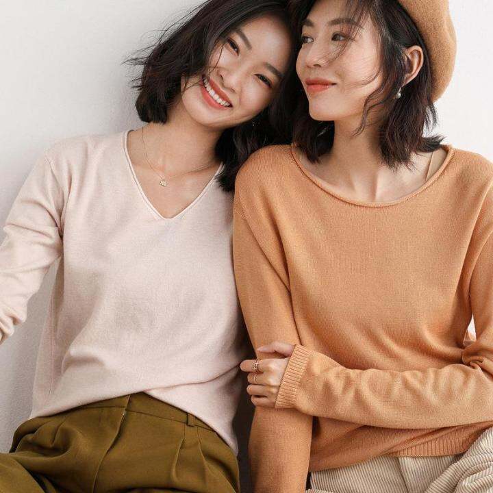 spot-2022-spring-and-autumn-new-knitwear-womens-round-neck-korean-style-loose-inner-sweater-womens-all-match-base-shirt-2023