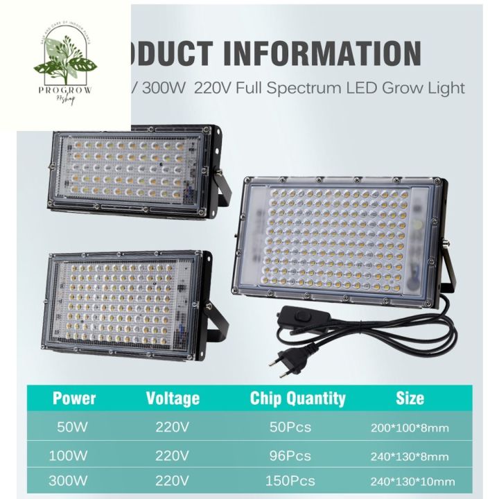 ready-stock-ไฟเลี้ยงต้นไม้-led-grow-light-50w-100w-300w-กันน้ำได้-พร้อมสวิตช์เปิด-ปิดสำหรับดอกไม้ต้นกล้า-ไม่กลัวฝนและหมอก-แสงดีมีบริการเก็บเงินปลายทาง