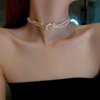 Korean Style Pearl Crystal Choker Necklaces for Women Short Chain Rhinestone Necklaces Fashion Jewelry