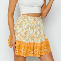 Summer Style Casual Womens Beach Boho Mini Skirt Womens Fashion Flower Print Skirt