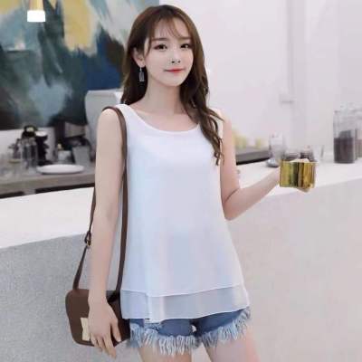S-6XL Womens Chiffon T-shirt Summer 2023 New Fashion Casual Solid color Sleeveless Loose Tops Tees Female White Red Black Blue