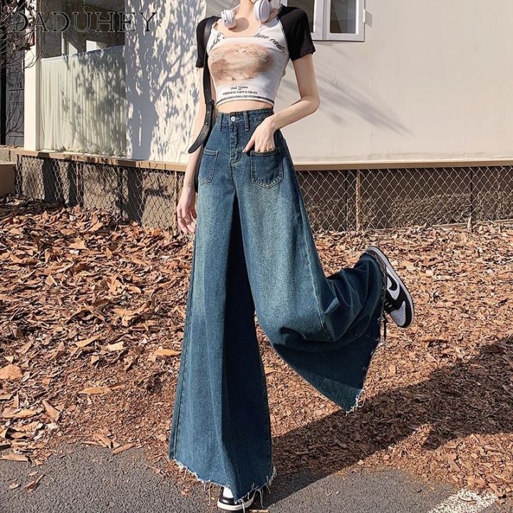 ส่งของ-daduhey-womens-r-wide-leg-denim-high-waist-summer-new-style-wide-leg-loose-hong-kong-style-design-straight-casual-pants