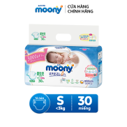 Tã Bỉm dán cao cấp Moony S3 Size S 30 miếng dưới 3kg bề mặt bông 100%