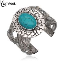 Yumfeel Tibetan Silver with Synthetic Stone celets Bangles Fashion Vintage Jewelry for Women Gifts