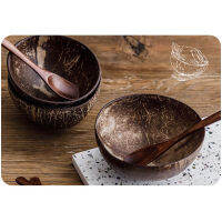 12-13.5cm Natural Coconut Bowl Wooden Tableware Spoon Set Coco Kitchen Item Rice Ramen Salad Home Decorative Dinnerware