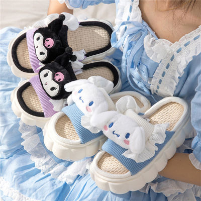 รองเท้าแตะแฟชั่น2023ลายการ์ตูน Sanrio Kuromi Hello Kitty Cinnamoroll รองเท้าแตะสำหรับผู้หญิงหญิงสาวน่ารักสำหรับนักเรียนแปลกใหม่หนาในร่มรองเท้าแตะส้นเตี้ยออกกำลังกายกลางแจ้ง