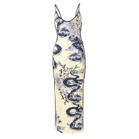 Y2K dragon printing condole backless dress high pockets hip millennium spice girls dress