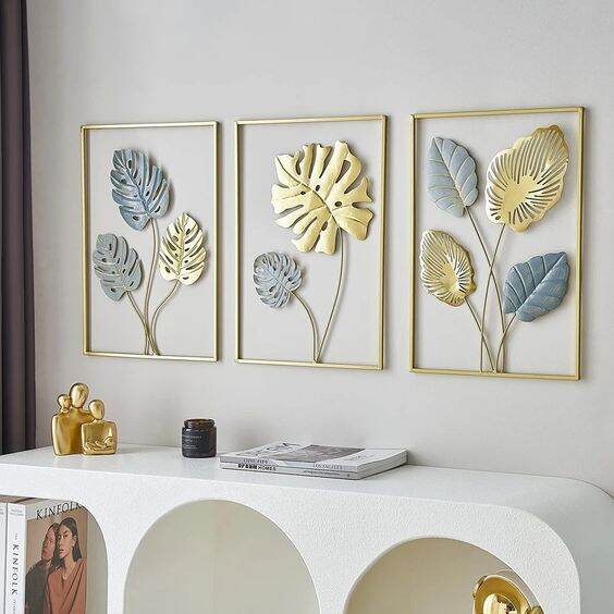 TERLARIS PREMIUM WallDecor Hiasan Dinding Frame Metal Gold Daun Leaf