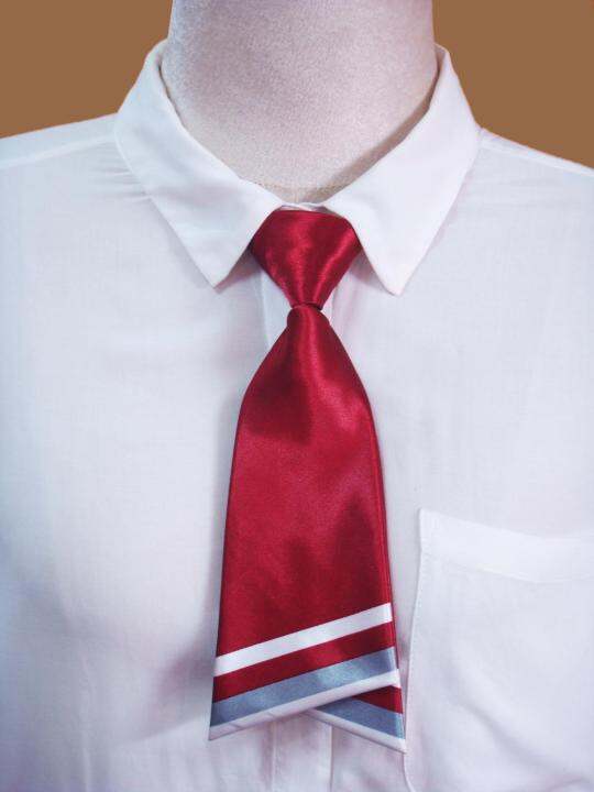 เนคไทสีแดง ลายริ้วที่ส่วนปลาย ยาว 22 ซม.ผ้ามันเงา Necktie