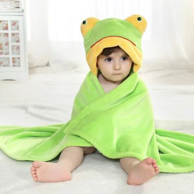 Green Frog Animal Cosplay Hooded Baby Infant Girl Boy Flannel Bath Towel Wrap Bathrobe Cute Cartoon Pajama Sleepwear