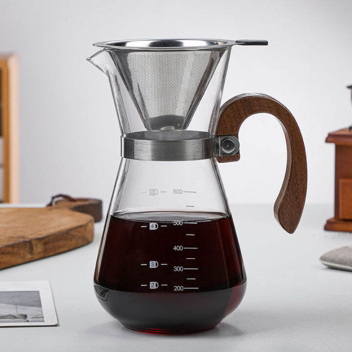 v60เทกระจกช่วงเซิร์ฟเวอร์กาแฟ600มิลลิลิตรเซรามิกเครื่องชงกาแฟแบบหยดกาแฟร่วมกันหม้อด้ามไม้เครื่องชงกาแฟ