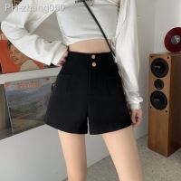 Buckle Suit Shorts for Female Summer High Waist Loose Slim Versatile Little Sister a Character Casual Hong Kong Style Outwear