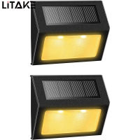 LITAKE รั้วกั้นฝน Lampu Tenaga Surya Led 2ชิ้น,โคมไฟความสว่างสูงกันฝนสำหรับขั้นบันไดทางเดินทางเดินลานรั้วบันได