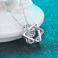 Smyoue Simulation Diamonds Necklace for Women Six-pointed Star Romantic 0.5ct Moissanite Pendant Wedding S925 Silver Jewelry