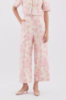 EP กางเกงทรงขาตรงลายดอกไม้ ผู้หญิง สีชมพู | Floral Print Straight Leg Trousers | 4670