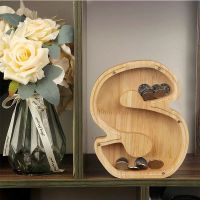 Fashionable English Letters Wooden Coin Bank Piggy Bank Transparent Visual Creative Desktop Decoration Home Decoration Ornaments