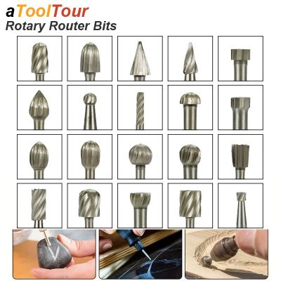 Rotary Router Milling Cutter 20pc 3mm Shank HSS Routing Bits Burr Wood Plastic Carving Tool Kit Woodworking Accessory For Dremel Drills Drivers