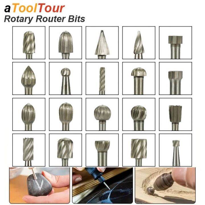 rotary-router-milling-cutter-20pc-3mm-shank-hss-routing-bits-burr-wood-plastic-carving-tool-kit-woodworking-accessory-for-dremel-drills-drivers