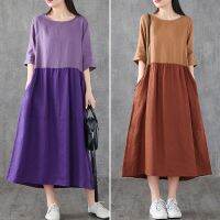 ♂ ZANZEA Ladies Casual Half Sleeve Patchwork Loose O-Neck Dress