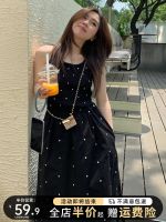 Genuine Uniqlo High-end Backless polka-dot halterneck suspender dress for womens summer French-style black sexy sleeveless high-end long skirt