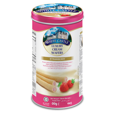 เวเฟอร์พระราชวัง รสสตอเบอรี่ ขนาด 100 กรัม WHITE CASTLE LUXURY CREAM WAFERS