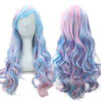 Soowee 70cm Long Women Hair Ombre Color High Temperature Fiber Wigs Pink Blue Synthetic Hair Cosplay Wig Peruca Pelucas Wig  Hair Extensions Pads