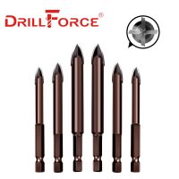 Drillforce Cross Hex Tile เจาะ Bits แก้วเซรามิกคอนกรีตเปิดรู 4 ใบมีดคาร์ไบด์ปลายหอกเจาะบิต 3/4/5/6/8/10/12mm