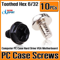 น็อตคอมพิวเตอร์ 10PCs Toothed Hex 6/32 Computer PC Case Hard Drive VGA Motherboard Mounting Screws 10X6mm ( Black , Silve )