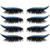 BELLE 4คู่ Reusable Self-Adhesive Shiny False Lashes อายไลเนอร์และสติกเกอร์ขนตา